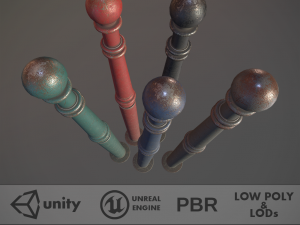 barrier bollard pack 1 v3 five color options low poly lods 3D Модель