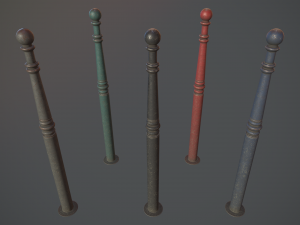 barrier bollard pack 1 v3 five color options low poly lods Model 3D