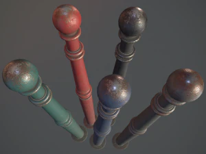 बैरियर बोलार्ड पैक 1 वी3 पांच रंग विकल्प लो पॉली लॉड्स 3D मॉडल