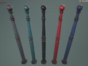 barrier bollard pack 1 v3 five color options low poly lods Model 3D