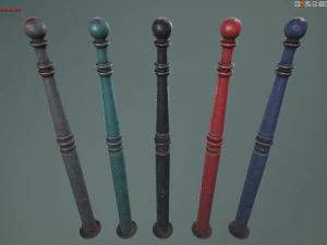 बैरियर बोलार्ड पैक 1 वी3 पांच रंग विकल्प लो पॉली लॉड्स 3D मॉडल