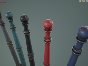 barrier bollard pack 1 v3 five color options low poly lods Model 3D