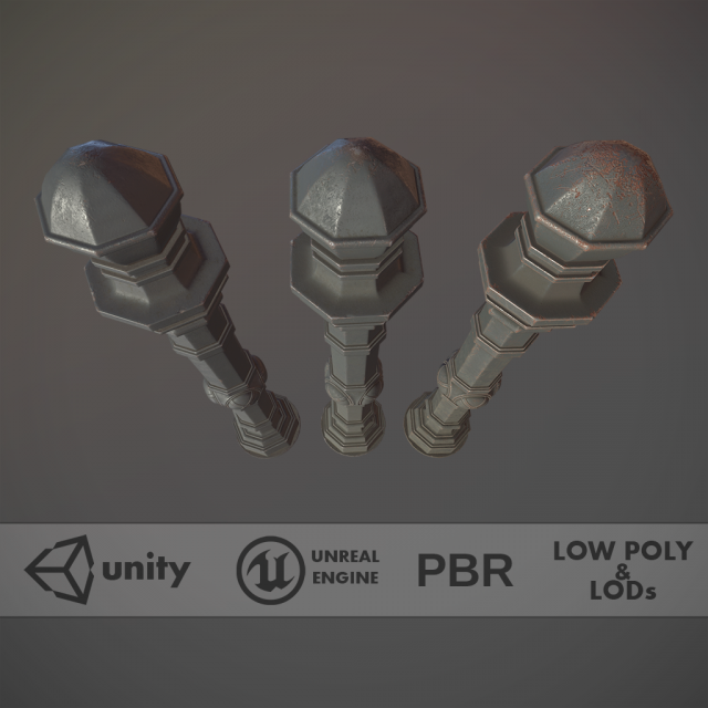 barrier bollard pack 2 v1 gray three texture options low poly lods 3D Модель .c4d .max .obj .3ds .fbx .stl .blend 