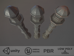 barrier bollard pack 2 v1 gray three texture options low poly lods 3D मॉडल