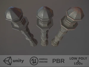 pacote de poste de amarra&ccedil;&atilde;o de barreira 2 v1 cinza tr&ecirc;s op&ccedil;&otilde;es de textura low poly lods Modelo 3D