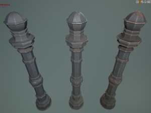 barrier bollard pack 2 v1 gray three texture options low poly lods 3D Модель