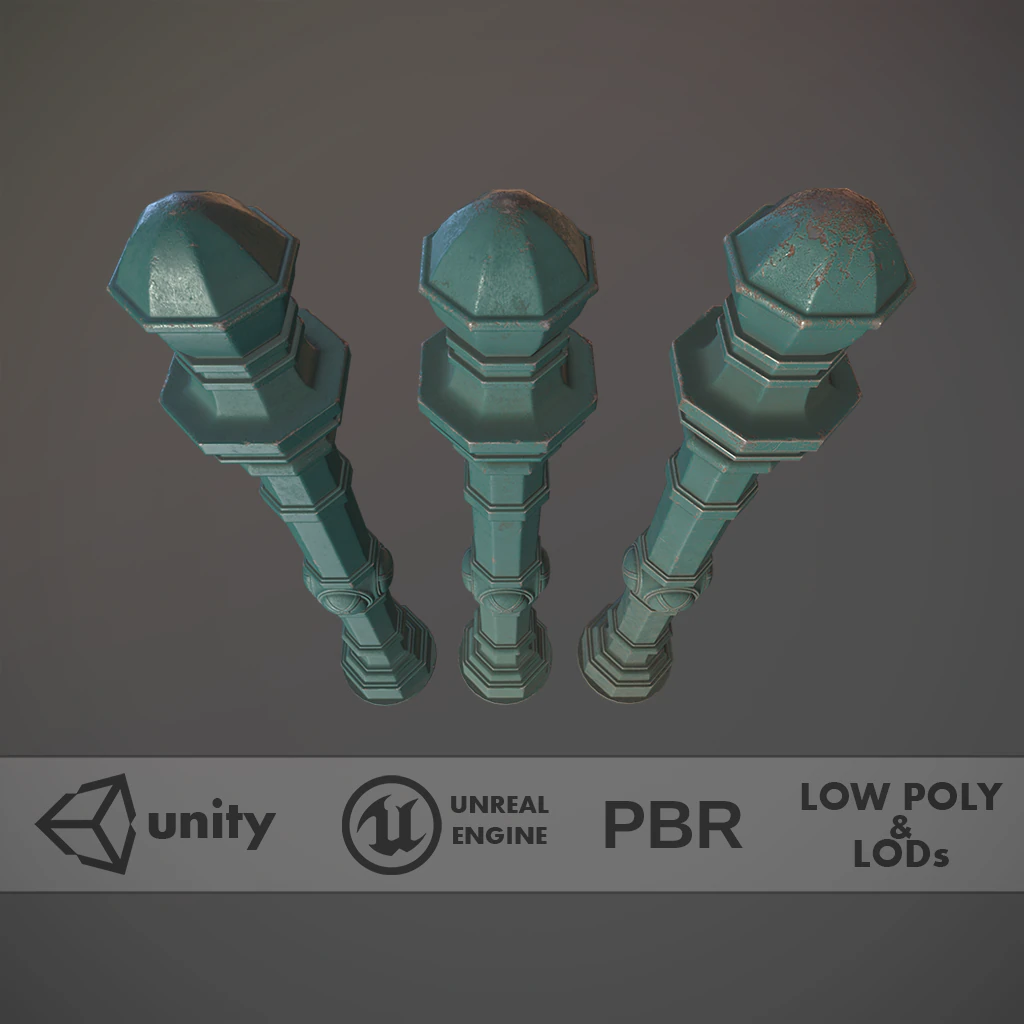 barrier bollard pack 2 v2 green three texture options low poly lods 3D Model .c4d .max .obj .3ds .fbx .stl .blend 