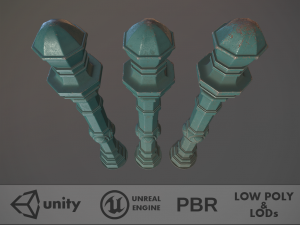 barrier bollard pack 2 v2 green three texture options low poly lods 3D मॉडल