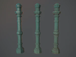 barrier bollard pack 2 v2 green three texture options low poly lods 3D Model