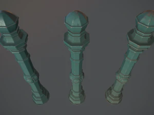 barrier bollard pack 2 v2 green three texture options low poly lods 3D Model