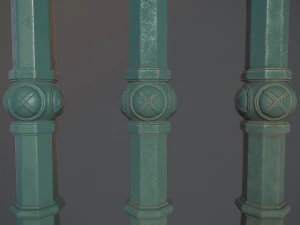 barrier bollard pack 2 v2 green three texture options low poly lods 3D Model