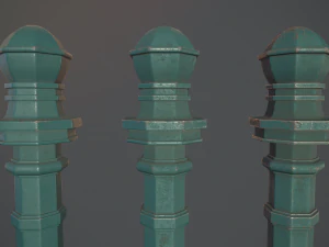 barrier bollard pack 2 v2 green three texture options low poly lods 3D Model