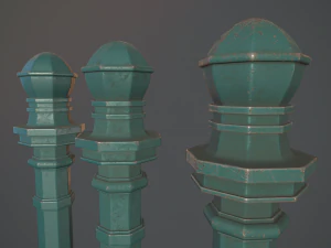 barrier bollard pack 2 v2 green three texture options low poly lods 3D Model