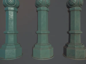 barrier bollard pack 2 v2 green three texture options low poly lods 3D Model