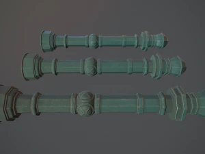 barrier bollard pack 2 v2 green three texture options low poly lods 3D Model