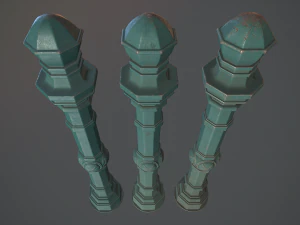 barrier bollard pack 2 v2 green three texture options low poly lods 3D Model