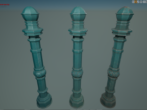 barrier bollard pack 2 v2 green three texture options low poly lods Model 3D