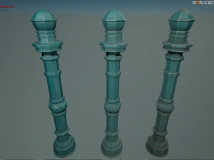 barrier bollard pack 2 v2 green three texture options low poly lods 3D Model