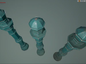 barrier bollard pack 2 v2 green three texture options low poly lods 3D Model