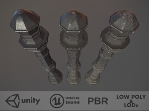 barrier bollard pack 2 v3 black three texture options low poly lods 3D मॉडल