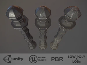 pacote de poste de amarra&ccedil;&atilde;o de barreira 2 v3 preto tr&ecirc;s op&ccedil;&otilde;es de textura low poly lods Modelo 3D
