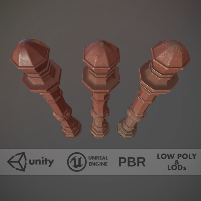 barrier bollard pack 2 v4 red three texture options low poly lods 3D मॉडल .c4d .max .obj .3ds .fbx .stl .blend 
