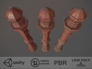 barrier bollard pack 2 v4 red three texture options low poly lods 3D मॉडल