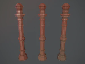 barrier bollard pack 2 v4 red three texture options low poly lods 3D Model