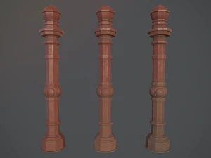 barrier bollard pack 2 v4 red three texture options low poly lods 3D Model