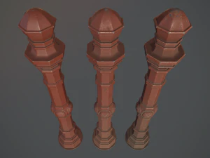 barrier bollard pack 2 v4 red three texture options low poly lods 3D Model