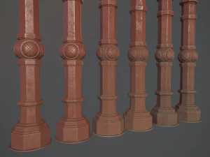 barrier bollard pack 2 v4 red three texture options low poly lods 3D Model