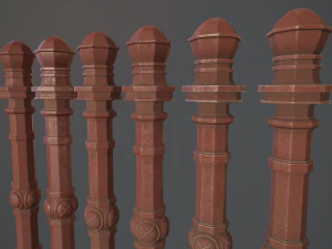 barrier bollard pack 2 v4 red three texture options low poly lods 3D Model