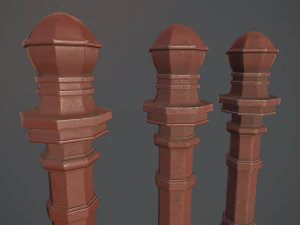 barrier bollard pack 2 v4 red three texture options low poly lods 3D Model