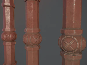 barrier bollard pack 2 v4 red three texture options low poly lods 3D Model