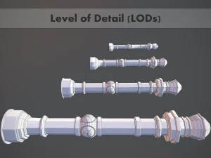 barrier bollard pack 2 v4 red three texture options low poly lods 3D Model