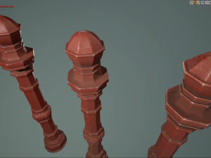 barrier bollard pack 2 v4 red three texture options low poly lods 3D Model