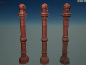 barrier bollard pack 2 v4 red three texture options low poly lods 3D Model