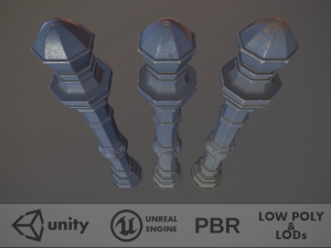 barrier bollard pack 2 v5 blue three texture options low poly lods 3D मॉडल