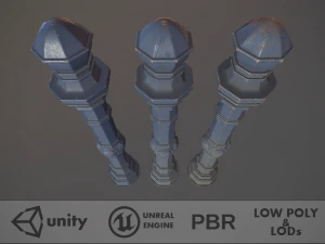 pacote de poste de amarra&ccedil;&atilde;o de barreira 2 v5 azul tr&ecirc;s op&ccedil;&otilde;es de textura low poly lods Modelo 3D