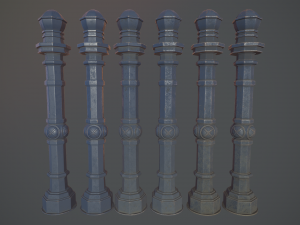 barrier bollard pack 2 v5 blue three texture options low poly lods Model 3D