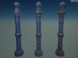 barrier bollard pack 2 v5 blue three texture options low poly lods Model 3D