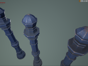 barrier bollard pack 2 v5 blue three texture options low poly lods Model 3D