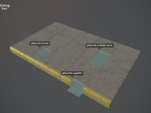 sidewalk - modular set 4 with yellow curb low poly 3D Модель