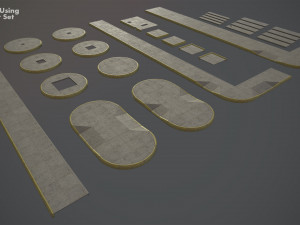 sidewalk - modular set 4 with yellow curb low poly 3D Модель