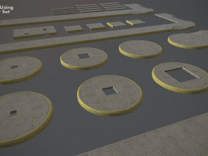 sidewalk - modular set 4 with yellow curb low poly 3D Модель