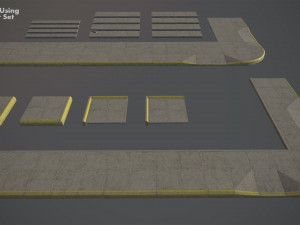 sidewalk - modular set 4 with yellow curb low poly 3D Модель