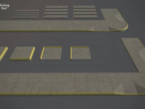 trottoir - ensemble modulaire 4 avec bordure jaune low poly Modèle 3D