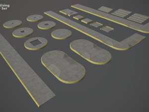 sidewalk - modular set 4 with yellow curb low poly 3D Модель