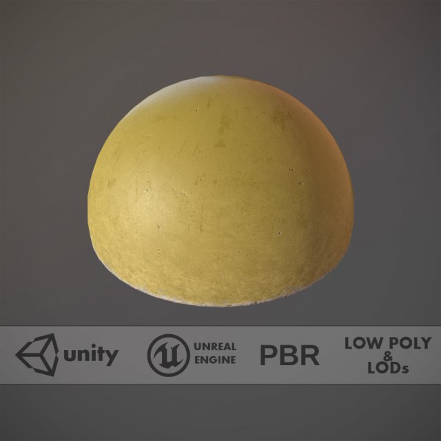 concrete hemisphere barrier painted yellow pack 1 v1 low poly lods 3D 模型 .c4d .max .obj .3ds .fbx .stl .blend 