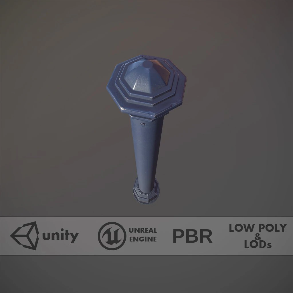 barrier bollard pack 3 blue v1 low poly lods 3D Model .c4d .max .obj .3ds .fbx .stl .blend 